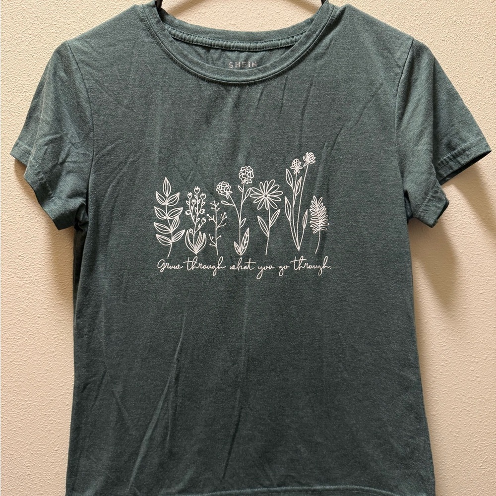 SHEIN Teal Floral Graphic Tee